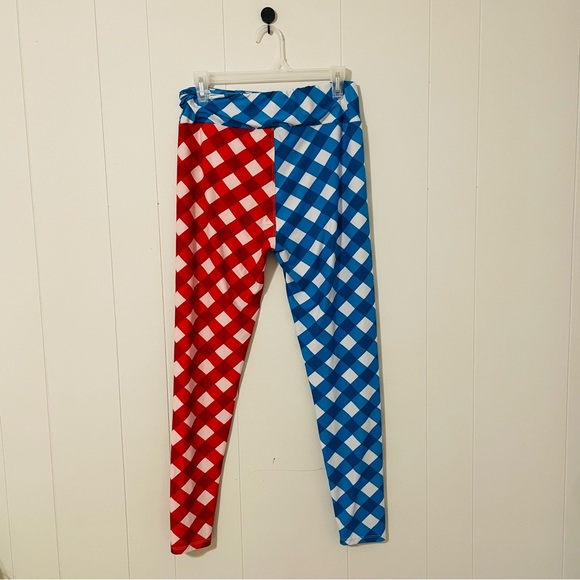LuLaRoe Red and Blue Checkered Leggings - Picture 4 of 8